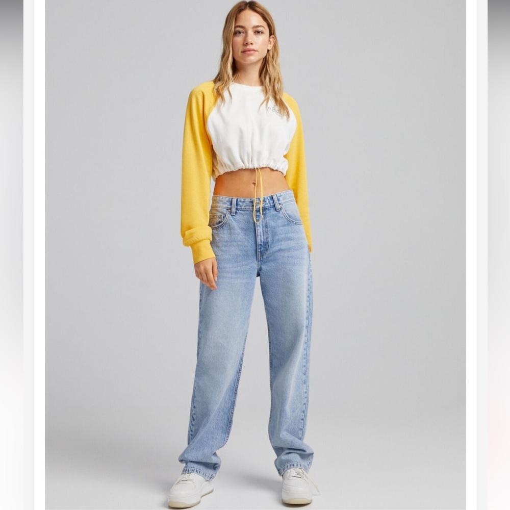 BERSHKA CINCHED WAIST LONG SLEEVE SWEATSHIRT